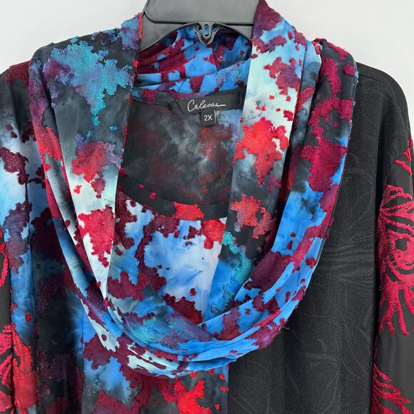 New Calessa Patchwork Tie Dye Burnout Asymmetrical Tunic Shirt Plus Size 2X - Picture 3 of 7